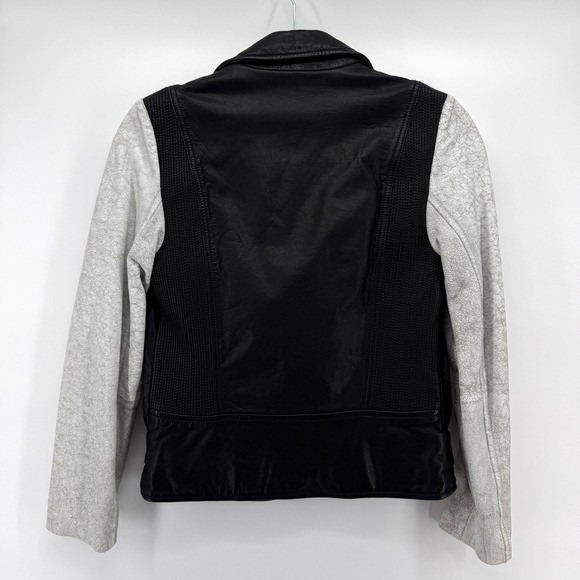 All Saints Albany Moto Jacket Black Leather Gray Sleeves Biker Grunge Size 4 NEW - Picture 4 of 14